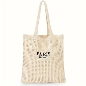 Cream Tote Bag Paris Milano Knitting Crochet 🧶